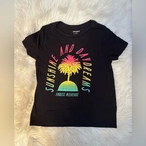 Old Navy Black Short-Sleeve Tee with Rainbow Palm Graphic
